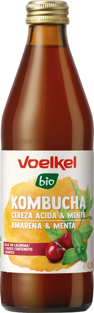 Kombucha orgánica Cereza ácida y menta bot  330cc